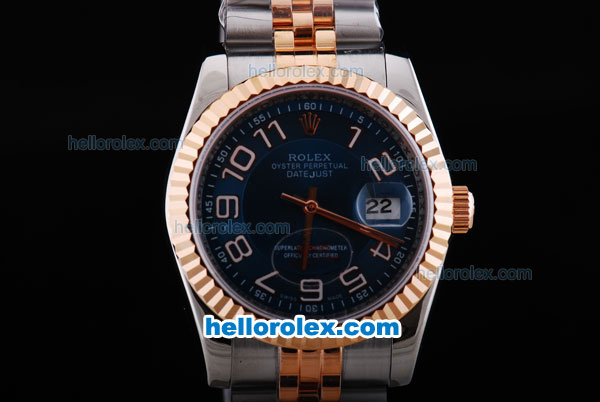 Rolex Datejust Oyster Perpetual Automatic Rose Gold Bezel with Blue Dial and White Number Marking-Small Calendar - Click Image to Close